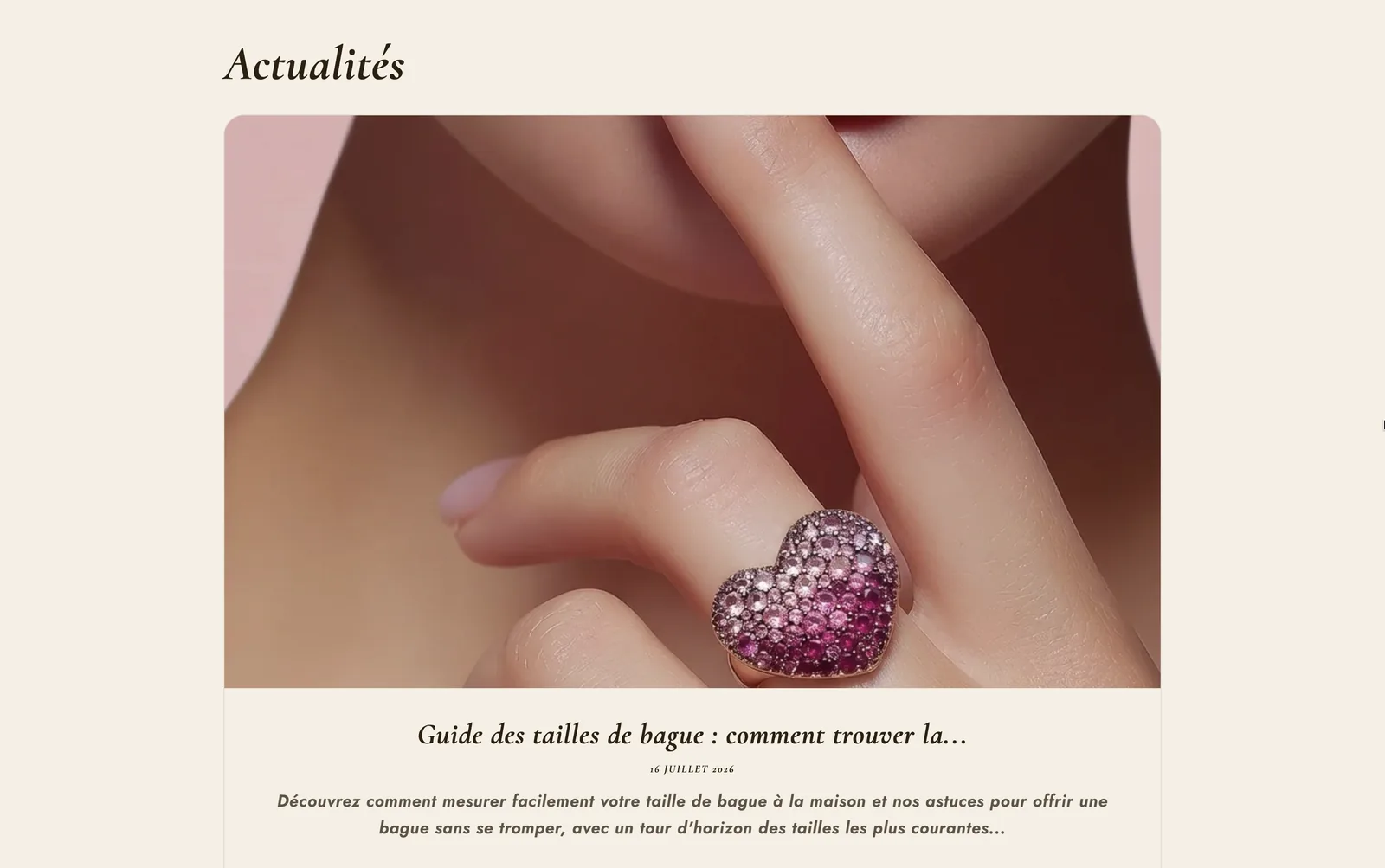 Page d'accueil du blog de la boutique