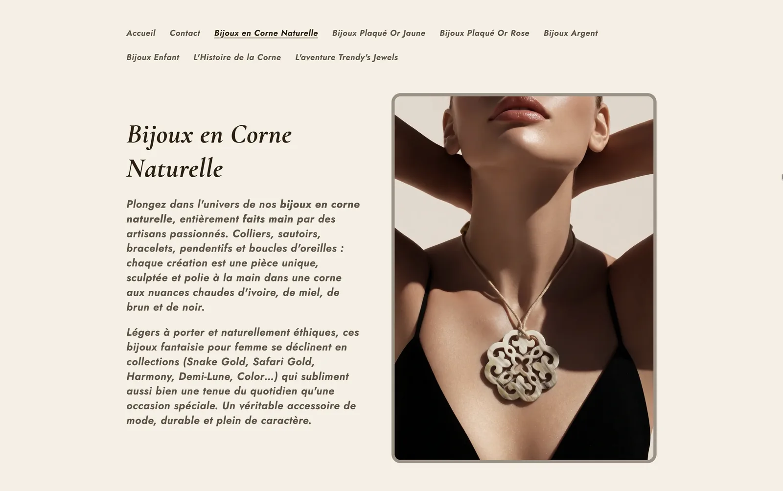Page de la collection Bijoux en corne