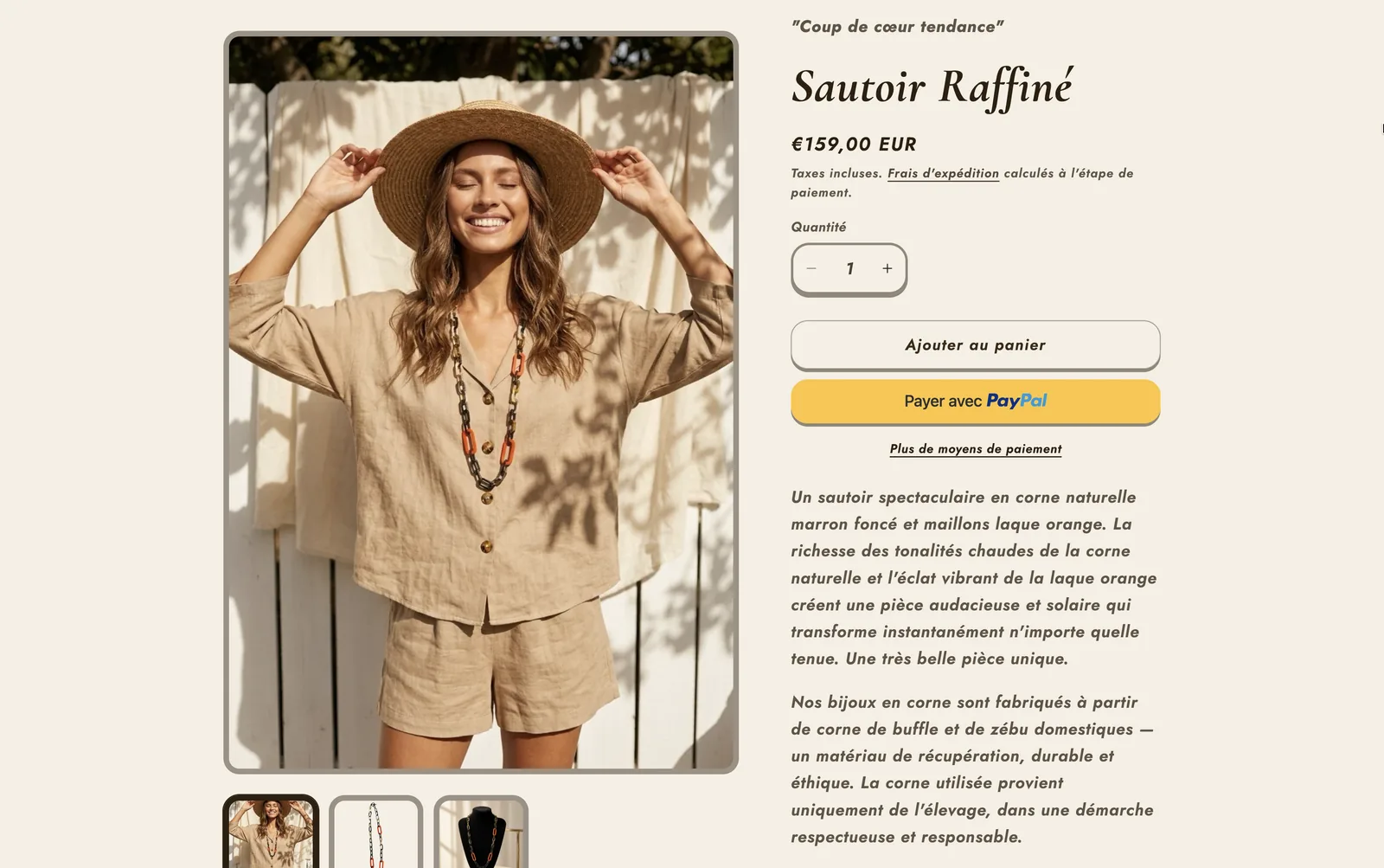 Fiche produit : photos, description et ajout au panier