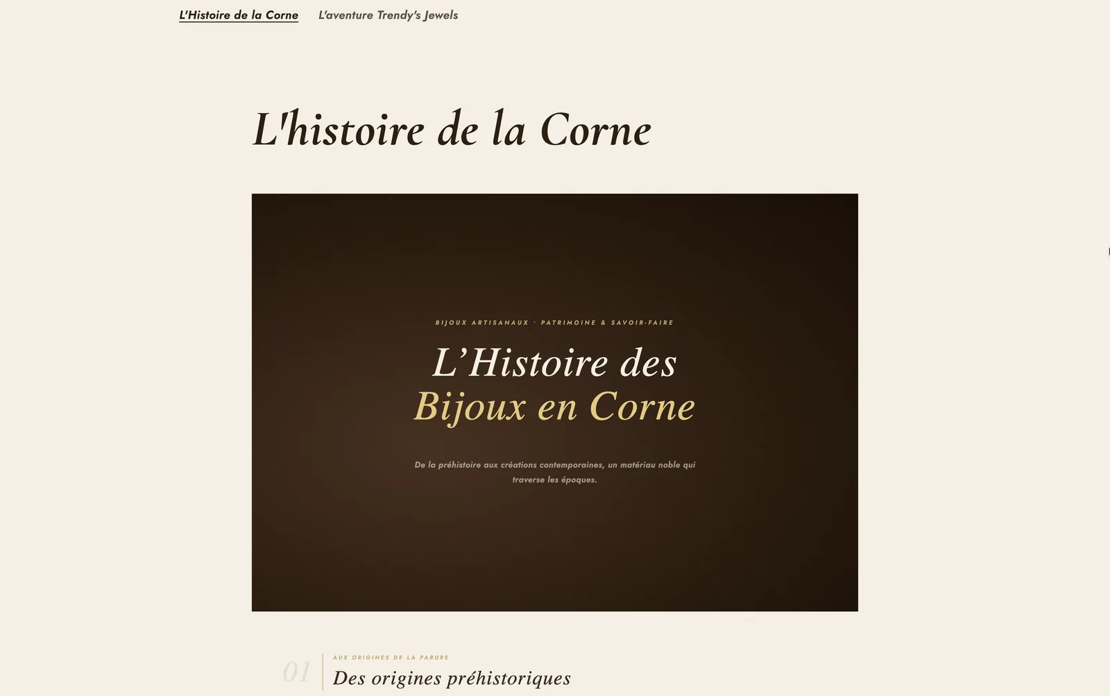 Page éditoriale racontant l'histoire de la corne