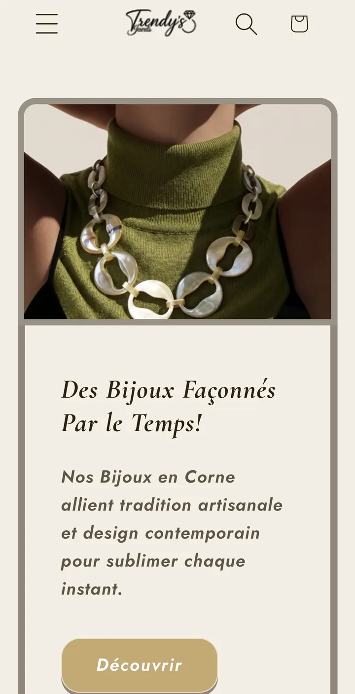 La boutique Trendy's Jewels affichée sur téléphone, écran 1 sur 6