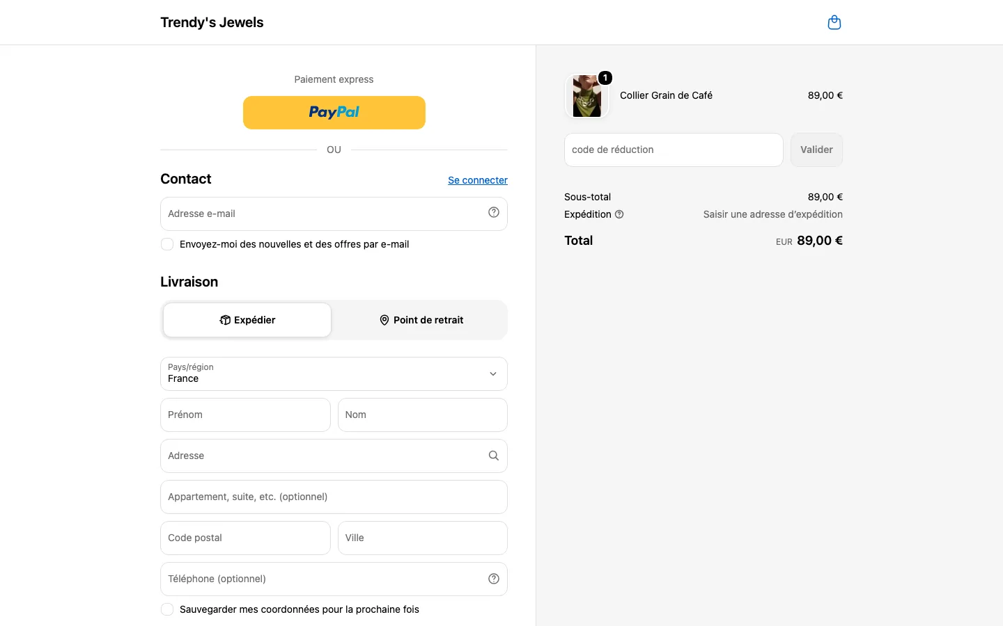 Tunnel de commande, du panier jusqu'au paiement